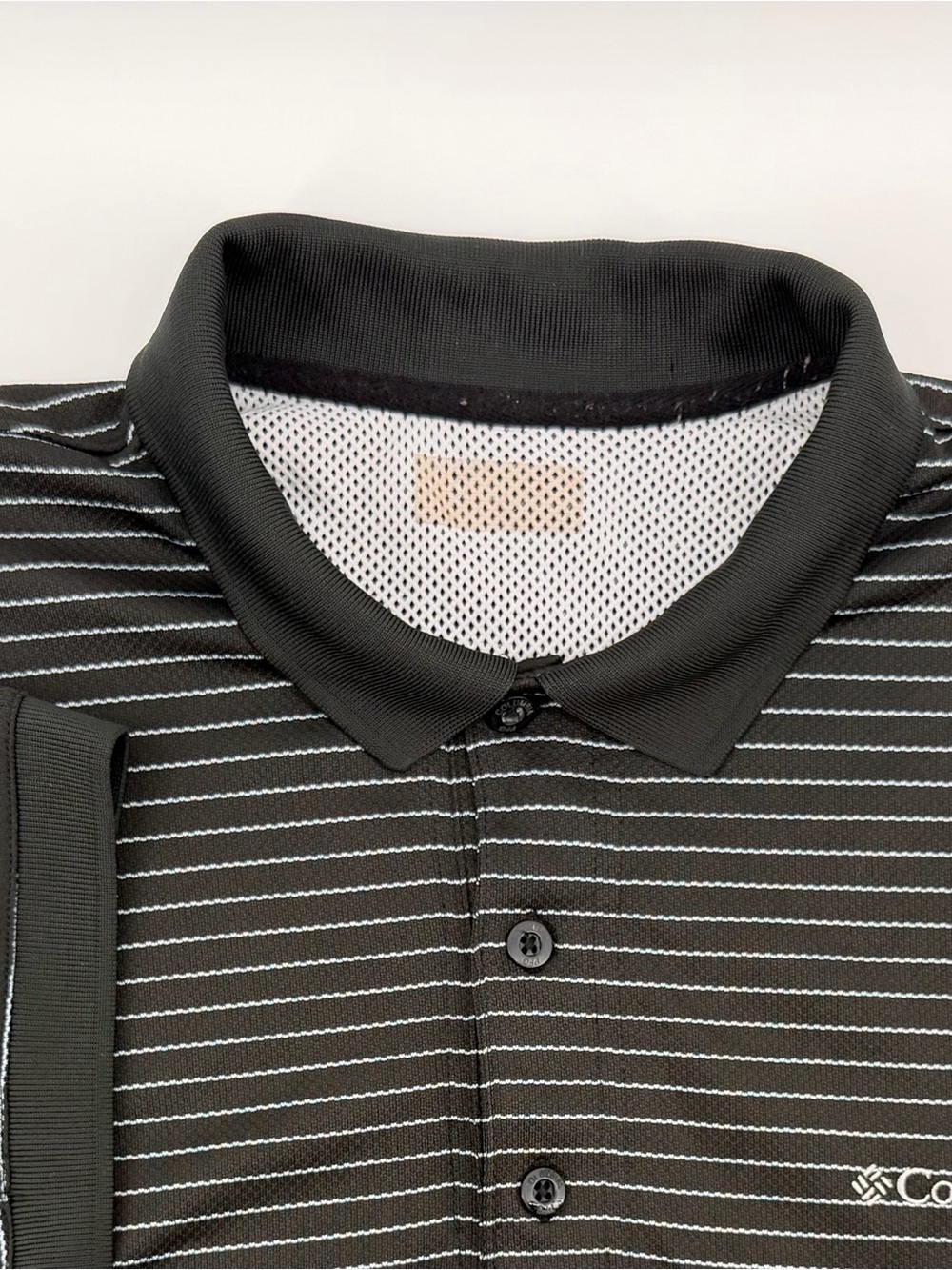 Columbia Black Polo with Thin White Stripes